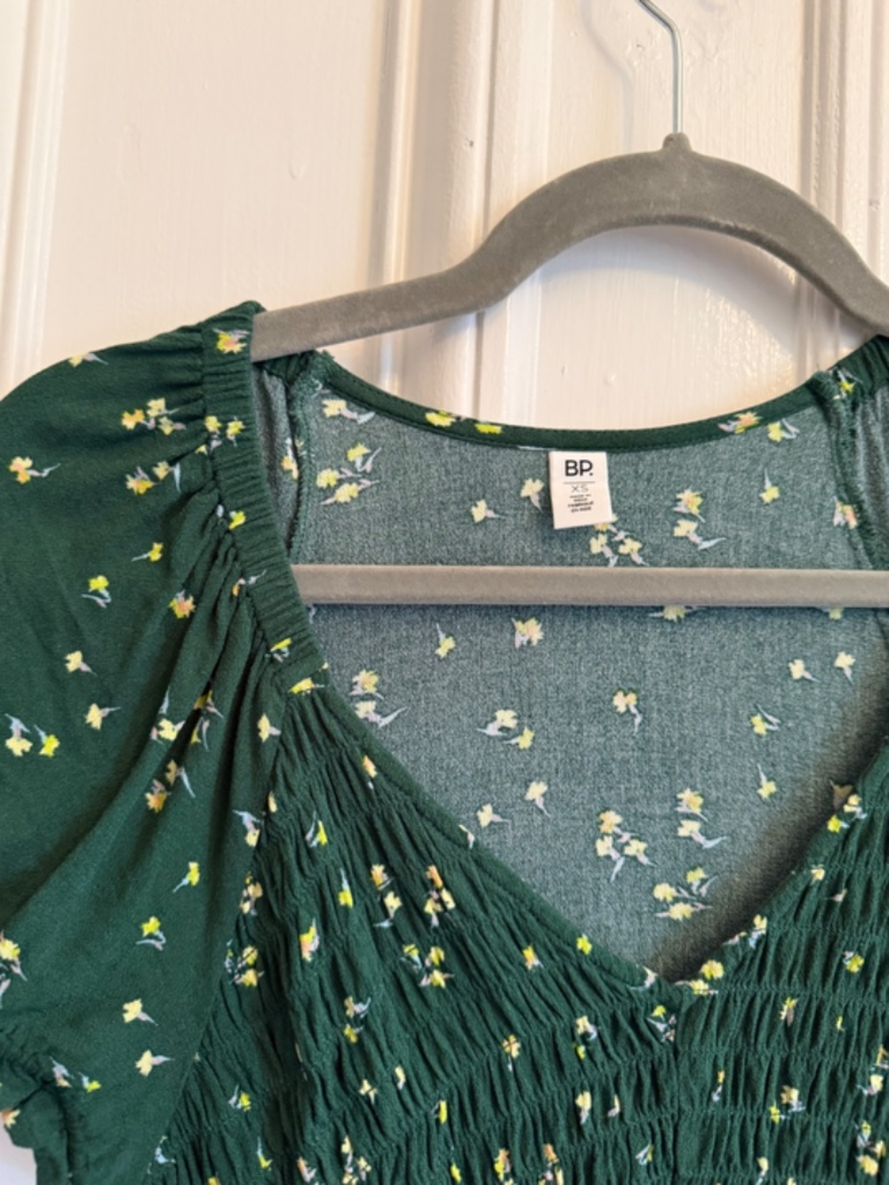Nordstrom Women's BP. Babydoll Shirred Crop Top - Green - Size XS - Picture 4 of 4